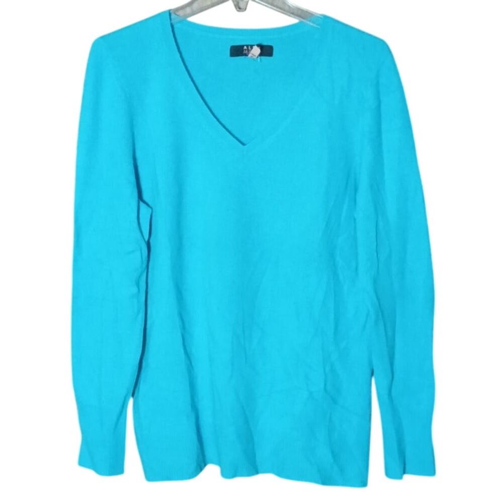 Alex Marie Women XL Light Blue 100% Cashmere Knit Long Sleeve Sweater